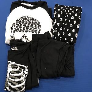 2 complete sets of boys Halloween skeleton pajamas
